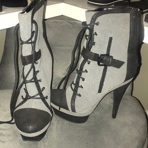 Grey and black calf boots